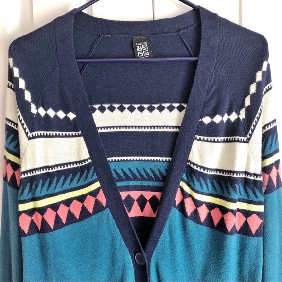 Nollie Boho Blue Aztec Print Long Grandpa Cardigan Small - Picture 3 of 14